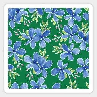 Blue Petal Flower Watercolor Pattern Gree Background Magnet